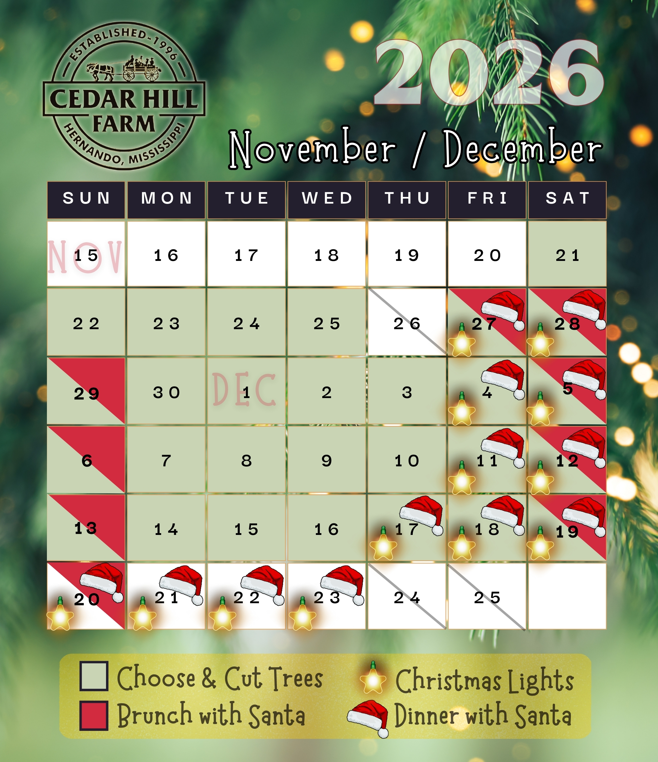 Cedar Hill Farm Christmas Lights 2026 Calendar - Dates and Hours