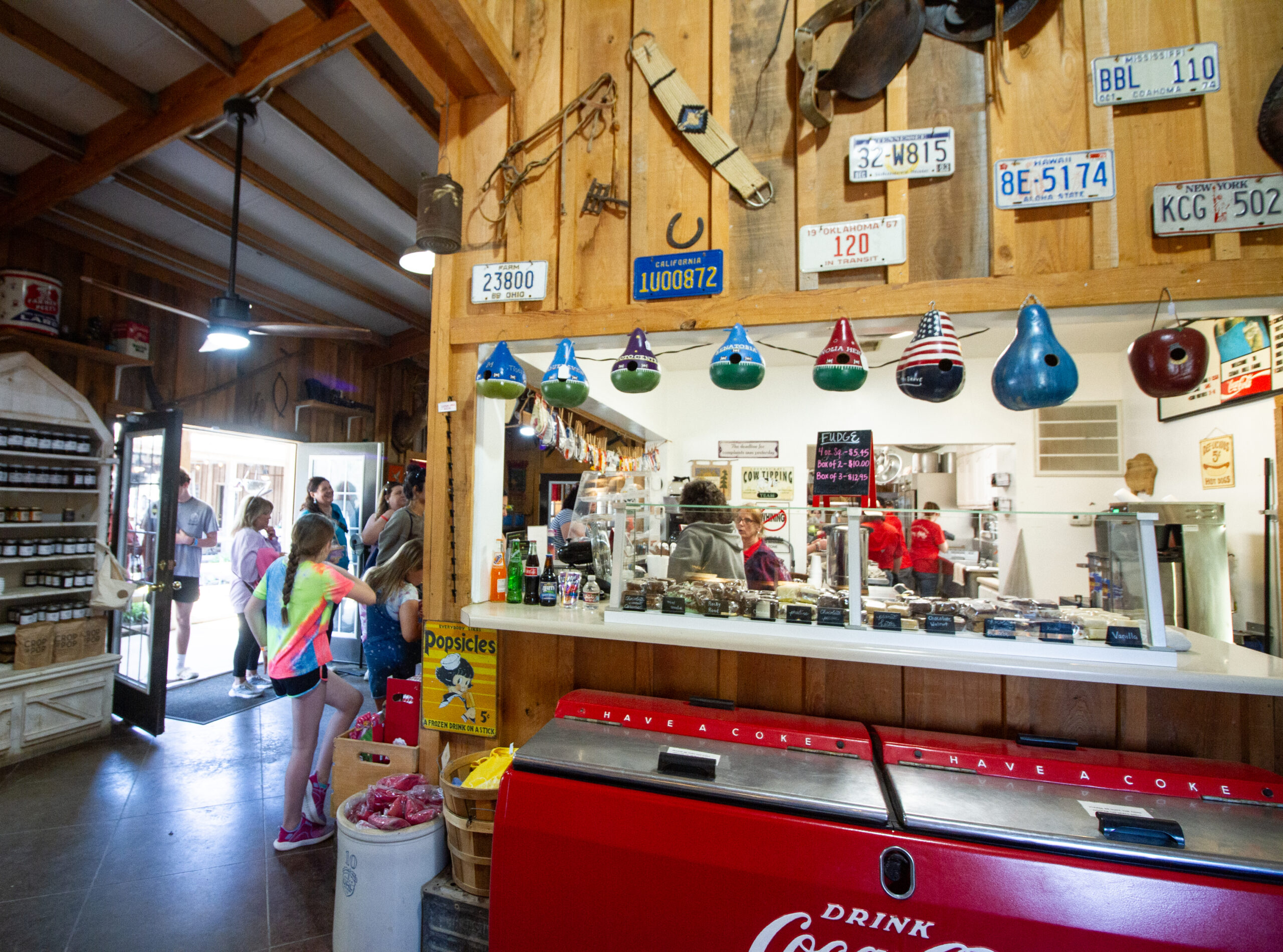 Shelves stocked with farm-fresh products in the Country Store